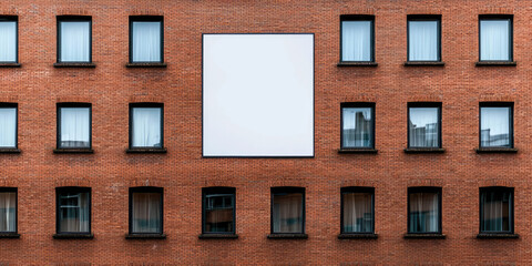 Big blank empty billboard on the side of block of flats. Apartment building, mockup with copy space, advertising billboard, commercial housing, real estate. Poster for property marketing, announcement