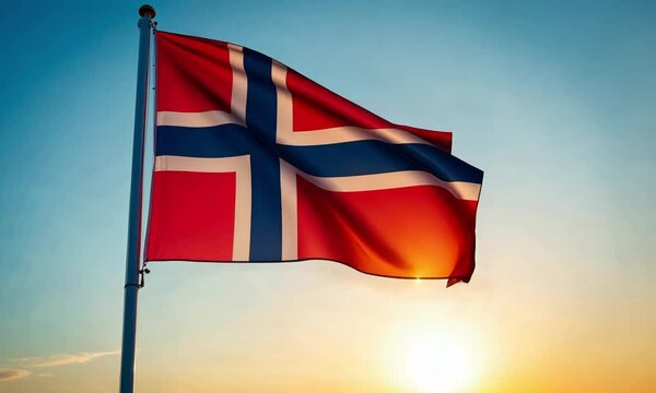 Norway national flag HD footage. Norway national flag on flagpole video