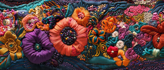 Vibrant embroidered silk showcasing intricate designs and colorful stitching techniques