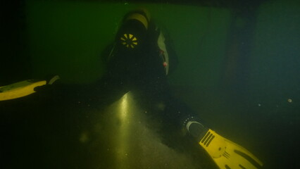 Scuba diving in the lake
