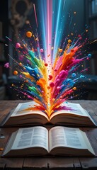 Boundless Creativity: Exploding Colors Emerging from an Open Book