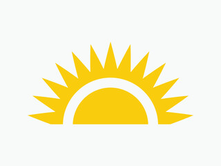 Yellow half sun icon, including shining rays, sunset designs, solar energy, and star-inspired illustrations. Perfect for representing warmth, tanning, and bright energy.