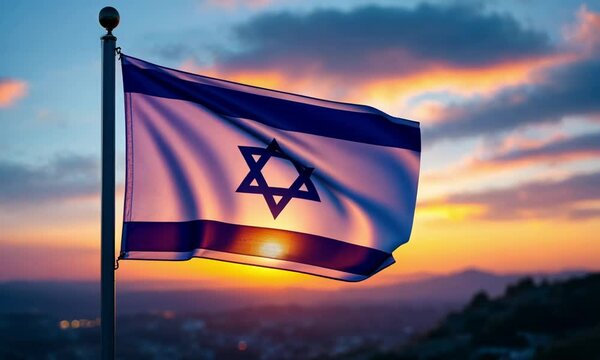 Israel national flag HD footage. Israel national flag on flagpole video