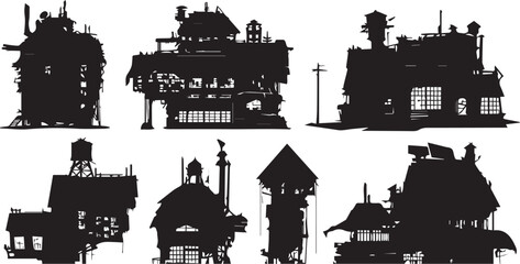 Obraz premium A set of houses silhouettes for flat design. Hand drawn vector illustration