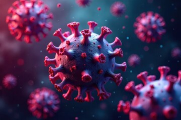 Abstract virus particle shapes, vibrant color palette, medical icon, outbreak