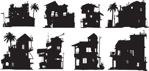 Obraz premium A set of houses silhouettes for flat design. Hand drawn vector illustration