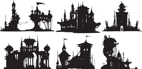 Obraz premium A set of houses silhouettes for flat design. Hand drawn vector illustration