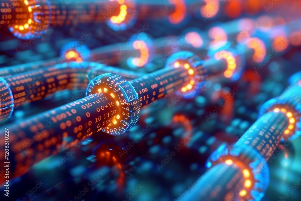 Poster The image effectively communicates the idea of blockchain and digital networks through its use of interconnected links and a futuristic design.