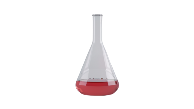 
Laboratory test glass container with liquid on transparent background