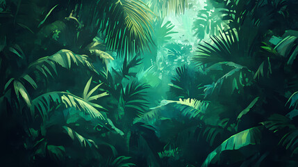 Painting of a emerald rich teal represent vitality abundance of lush tropical jungle. Emerald Jungle. Illustration