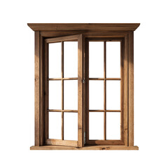 Obraz premium Classic Wooden Window with Natural Grain, Isolated on Transparent Background.