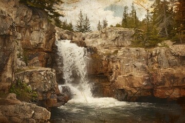 A waterfall cascading over rugged cliffs