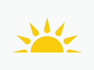 Yellow half sun icon, including shining rays, sunset designs, solar energy, and star-inspired illustrations. Perfect for representing warmth, tanning, and bright energy.