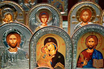 Saint Petersburg Russia. Russian Orthodox Church of the Saviour on Spilled Blood. Russian Orthodox Icon saint portrait souvenirs © David Matthew Lyons