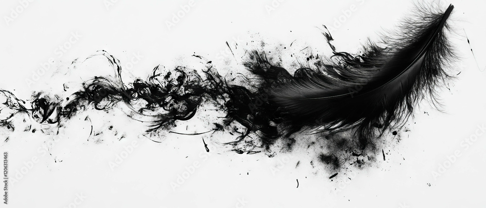 Poster feathered black ink patterns create delicate designs on a white background