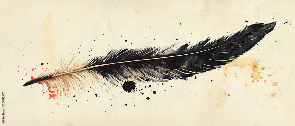 Aufkleber feathered ink patterns with delicate lines and vibrant colors on textured surface
