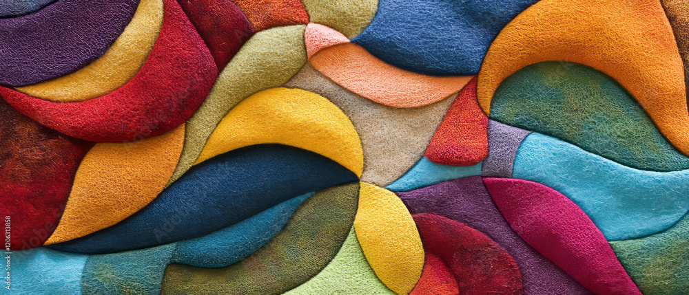 Poster vibrant felt appliqué patterns showcase intricate layered shapes and soft textures