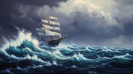 Obraz premium Storm at sea and ship