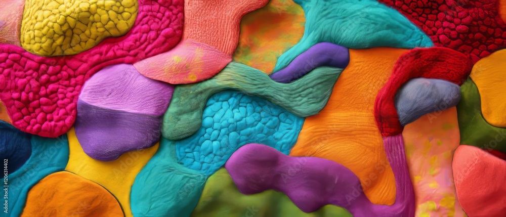 Poster vibrant felt textures with dynamic shapes and colors in an abstract arrangement