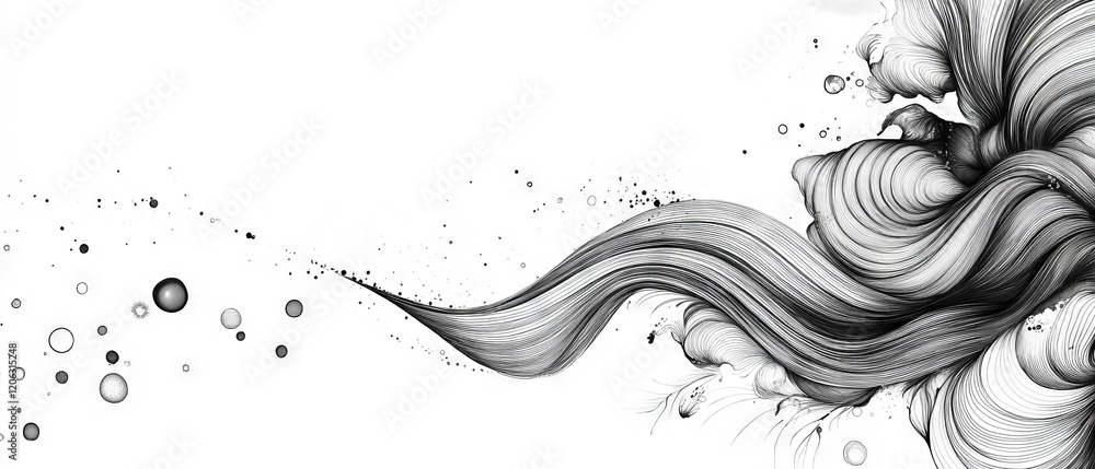 Poster intricate black ink patterns with delicate textures on a white background