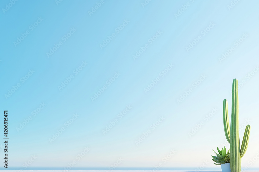 Poster cactus and clear sky overlooking serene ocean views in a tranquil setting