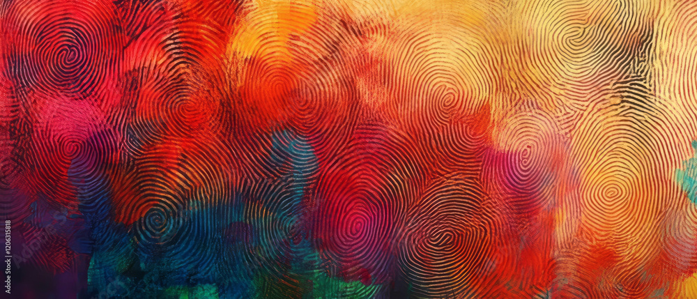 Poster Unique fingerprint art showcasing vibrant colors and intricate patterns in abstract design