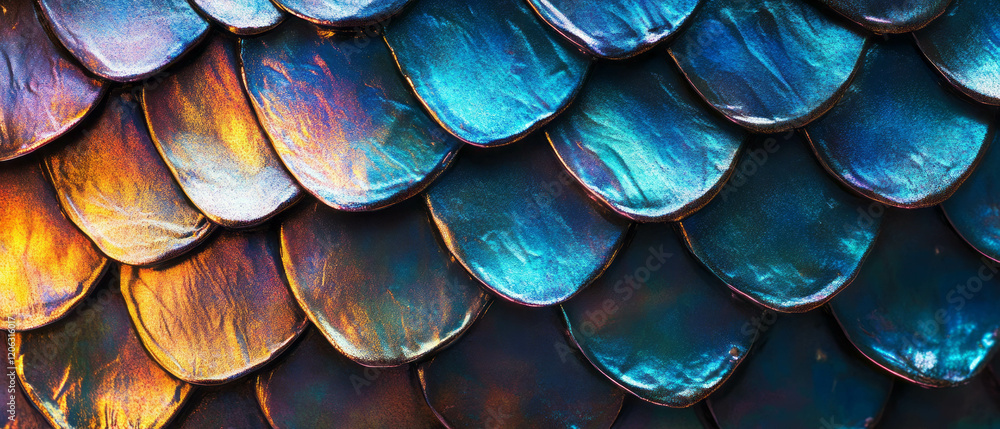 Poster intricate texture of fish scales showcasing iridescent sheen and overlapping patterns