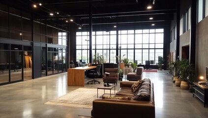Modern Industrial Office Space Design with Large Windows