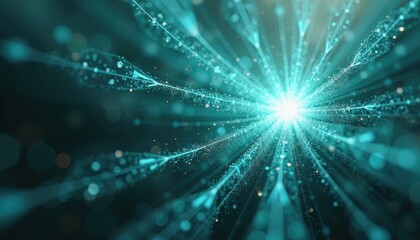 Fototapeta premium High-Resolution Digital Art: Radiant Blue Starburst with Connected Lines and Dots Against Dark Background