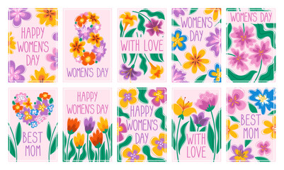 Fototapeta premium International women day, best mom, with love greeting cards with floral springtime design set