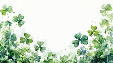 Fototapeta premium Watercolor painting of shamrocks forming a border, perfect for St. Patrick's Day celebrations