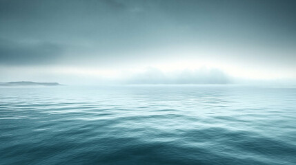 Obraz premium Misty Ocean Landscape Islands in Fog, Dramatic Sky