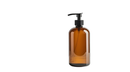 Fototapeta premium Amber Glass Pump Bottle Dispenser Liquid Soap Cosmetic Packaging Product Mockup Beaut