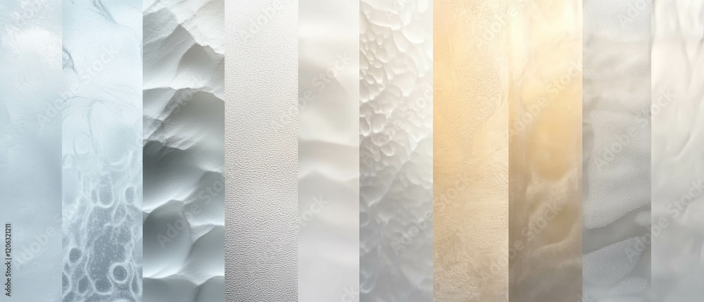 Poster diffused light creates soft textures in frosted glass panels displaying unique patterns