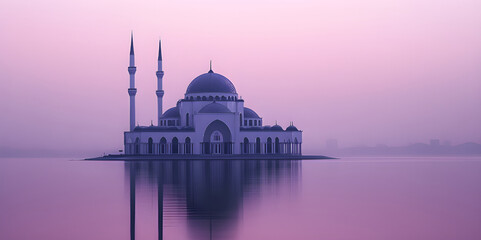 Fototapeta premium Danube mosque in purple tones on a simple purple background