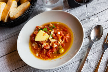 Traditional Spanish dish of Mojete with Manchego cheese, which is served in the Castile-La Mancha...