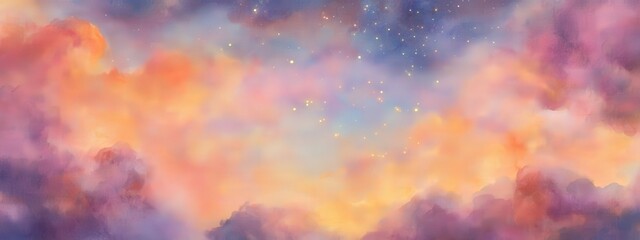 illustration of Vibrant Celestial Night Sky with Colorful Clouds and Twinkling Stars