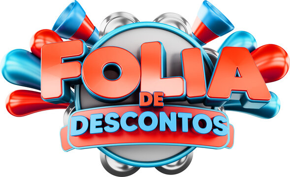 folia de descontos, selo 3d  varejo promocao de carnaval
