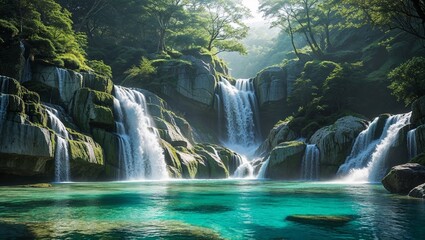 Breathtaking Waterfall Surrounded by Lush Nature