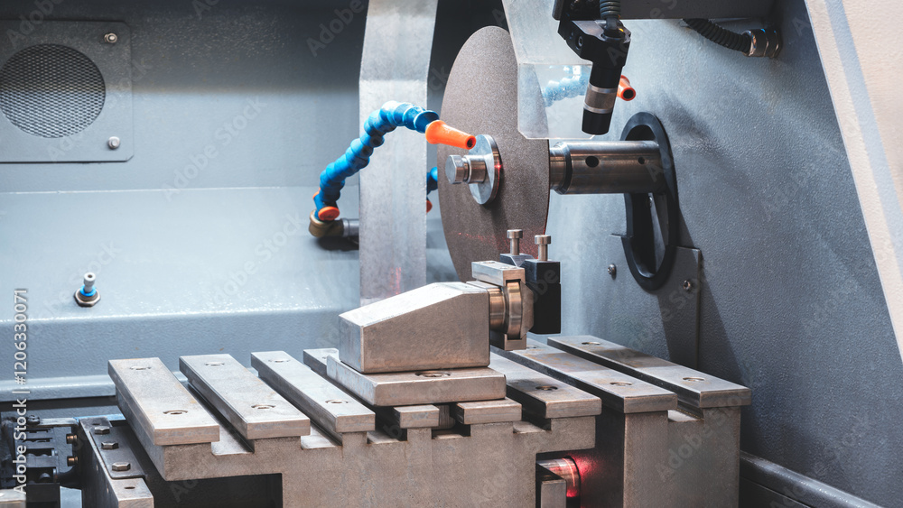 Poster manufacturing professional metalworking machine. industrial concept. programmable modern cnc digital