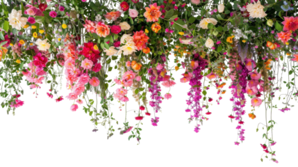 Hanging flower bushes on transparent background