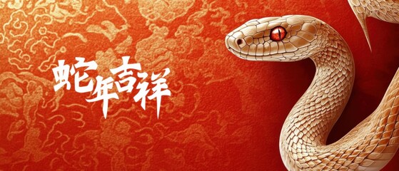 Obraz premium Year of the Snake illustration with Chinese calligraphy on red background, celebrating Lunar New Year