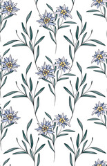 seamless pattern with flowers, floral ornament. illustration for textile print, bed linen, duvet cover, curtains, wallpaper for living room. Spring surface design for textile print, wallpaper, wrapp