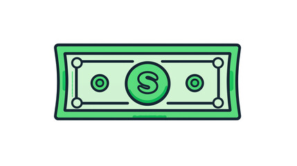 Obraz premium Cartoon Illustration of a Green Dollar Bill for Finance Concepts Banking and Money Related Designs