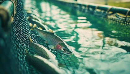Aquaculture Pisciculture: Fish Farming For Producing Rainbow Trout And Salmon Fry In Net Cages. A Sustainable Approach To Breeding Fish.