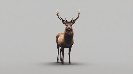Majestic red deer standing on plain background
