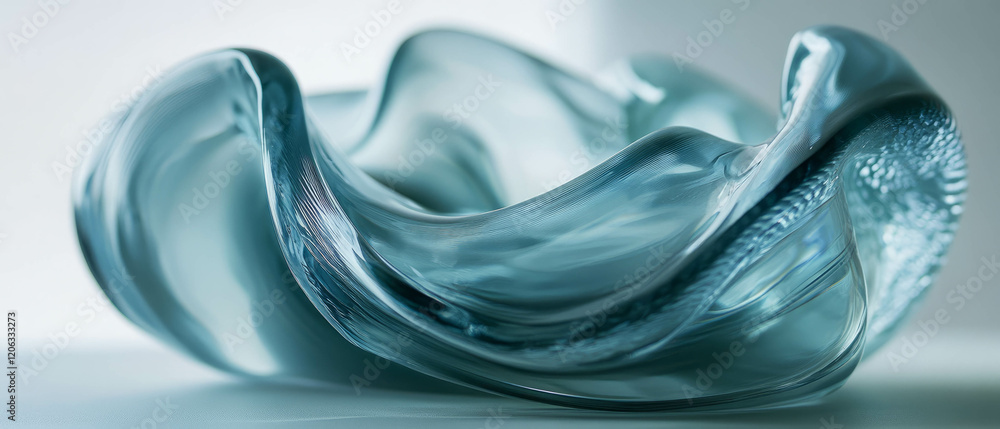 Poster exploring the elegance of glass sculptures with smooth curves and abstract forms