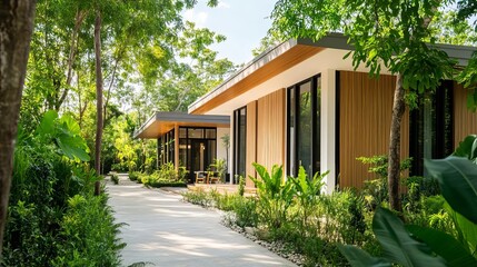 Fototapeta premium Eco-friendly healthcare building surrounded by trees and greenery