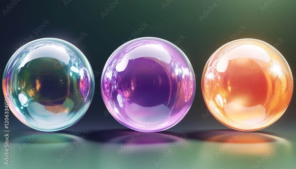 Poster realistic balls and transparent glossy bubbles: a collection of abstract sculptures. explore the int