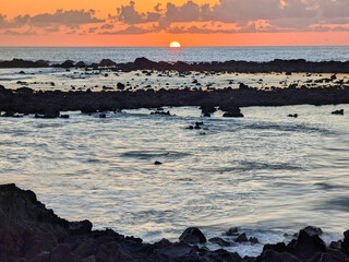 sunrise over the north coast of Lanzarote, Mojon blanco caleta beach, Canary Islands, Spain © IMAG3S